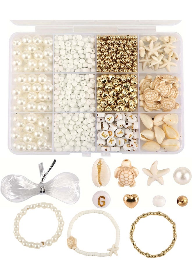 Happy D 1042-piece Ocean Pearl, Turtle, Starfish Bead Bracelet Making Kit, Imitation Bohemian Ocean Beach Shell Beads, Starfish, Mermaid Beads, Summer Ocean Pendant Earrings, Bracelet, Necklace, Anklet DIY Jewelry Craft Kit - Image 1